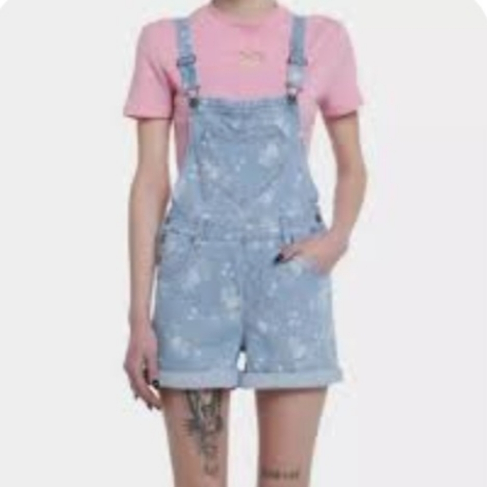Sanrio My Melody Hearts Denim Shortalls Light Wash Sz Small